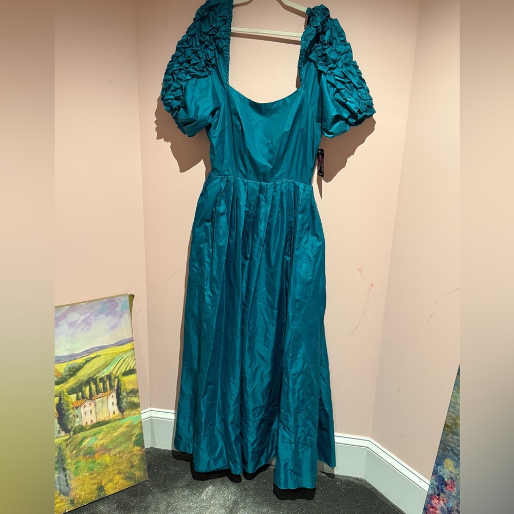 Vintage Teal Dress with Puff Sleeves